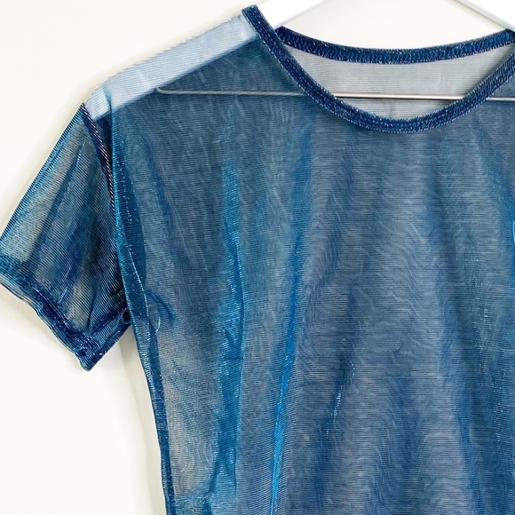 Iridescent Blue Metallic Shimmer Sheer Top - Picture 2 of 3